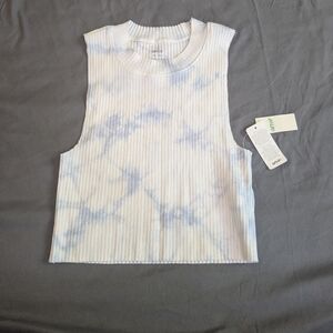 NWT Aerie size XS Cropped Ribbed Tank Blue and white